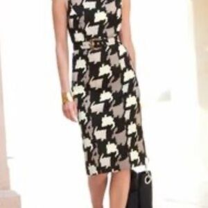 Muse Black and Cream Houndstooth Midi Dress